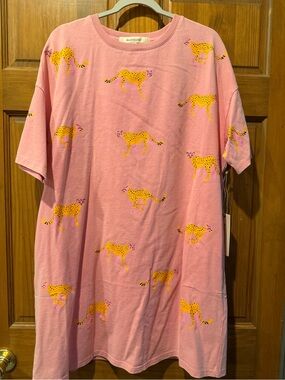 NWT! sz L-xl Blue Velvet Pink Cheetah Print dress